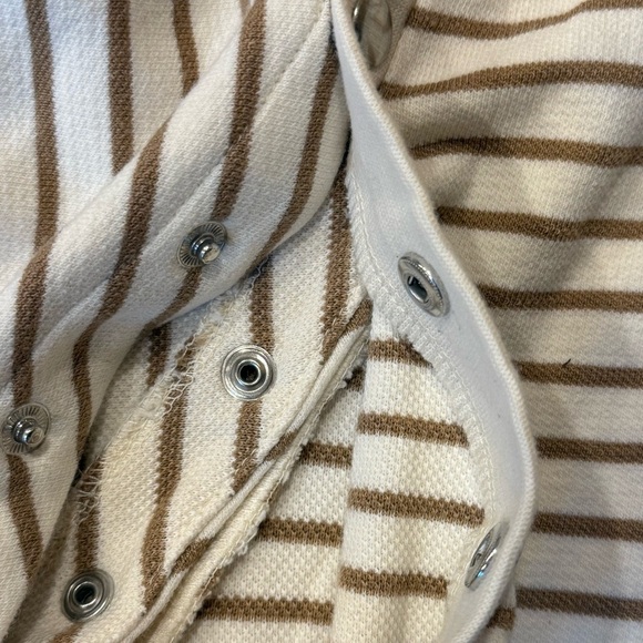 Maeve Button Shoulder Striped Top Cream Tan M Worn Once Detachable Sleeves - Picture 6 of 6